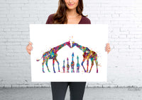 Giraffe Family Watercolor Print For Kids Nursery Decor New Family Baby Shower Wall Art Wall Decor Four Kids Christmas Housewarming Gift-1792