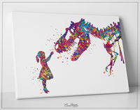 Girl and Dinosaur Tyrannosaurus Rex Watercolor Print T-Rex and Little Girl Wall Art Painting Nursery Art Kids Room Personalised Gift-1605