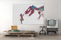 Girl and Dinosaur Tyrannosaurus Rex Watercolor Print T-Rex and Little Girl Wall Art Painting Nursery Art Kids Room Personalised Gift-1605