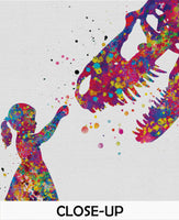 Girl and Dinosaur Tyrannosaurus Rex Watercolor Print T-Rex and Little Girl Wall Art Painting Nursery Art Kids Room Personalised Gift-1605