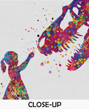 Girl and Dinosaur Tyrannosaurus Rex Watercolor Print T-Rex and Little Girl Wall Art Painting Nursery Art Kids Room Personalised Gift-1605