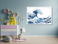 The Great Wave Off Kanagawa Big Wave Navy Blue Watercolor Print Housewarming Gift Ocean Sea Themed Wall Art Poster Wall Hanging Nautical-104