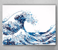 The Great Wave Off Kanagawa Big Wave Navy Blue Watercolor Print Housewarming Gift Ocean Sea Themed Wall Art Poster Wall Hanging Nautical-104