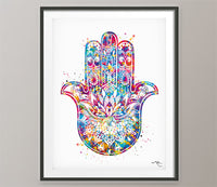 Hamsa Hand Kabbalah Hand Art Watercolor Print Wedding Wall Art Protection Protective Fatima Hand Positive Housewarming Gift Wall Hanging-65