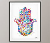 Hamsa Hand Kabbalah Hand Art Watercolor Print Wedding Wall Art Protection Protective Fatima Hand Positive Housewarming Gift Wall Hanging-65