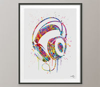 Headphone Watercolor Print Music Art Wall Art Earphones Poster Room Decor Gift DJ Gift Teen Room Bedroom Musical Decor Art Music Studio-135