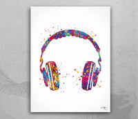 Headphone Watercolor Print Music Art Wall Art Earphones Poster Room Decor Gift DJ Gift Teen Room Bedroom Musical Decor Art Music Studio-1814