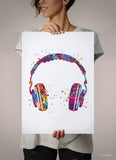Headphone Watercolor Print Music Art Wall Art Earphones Poster Room Decor Gift DJ Gift Teen Room Bedroom Musical Decor Art Music Studio-1814