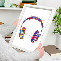 Headphone Watercolor Print Music Art Wall Art Earphones Poster Room Decor Gift DJ Gift Teen Room Bedroom Musical Decor Art Music Studio-1814