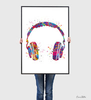 Headphone Watercolor Print Music Art Wall Art Earphones Poster Room Decor Gift DJ Gift Teen Room Bedroom Musical Decor Art Music Studio-1814
