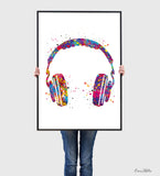 Headphone Watercolor Print Music Art Wall Art Earphones Poster Room Decor Gift DJ Gift Teen Room Bedroom Musical Decor Art Music Studio-1814