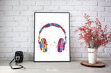 Headphone Watercolor Print Music Art Wall Art Earphones Poster Room Decor Gift DJ Gift Teen Room Bedroom Musical Decor Art Music Studio-1814