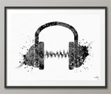 Headphone Watercolor Print Music Art Wall Art Earphones Poster Room Decor DJ Gift Teen Room Black White Gothic Decor Art Music Studio-101