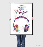 Headphone Watercolor Print Music Lose Yourself Quote Wall Art Earphones Poster Gift DJ Gift Teen Room Bedroom Musical Music Studio Art-1815