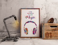 Headphone Watercolor Print Music Lose Yourself Quote Wall Art Earphones Poster Gift DJ Gift Teen Room Bedroom Musical Music Studio Art-1815