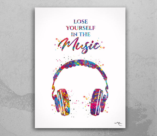 Headphone Watercolor Print Music Lose Yourself Quote Wall Art Earphones Poster Gift DJ Gift Teen Room Bedroom Musical Music Studio Art-1815