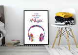 Headphone Watercolor Print Music Lose Yourself Quote Wall Art Earphones Poster Gift DJ Gift Teen Room Bedroom Musical Music Studio Art-1815