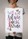 There's No Place Like Home Quote Watercolor Print Motivational Inspiratonal Housewarming New Home Wedding Family Living Room Wall Art-1886