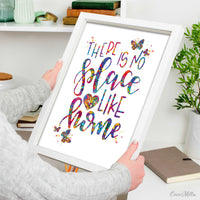 There's No Place Like Home Quote Watercolor Print Motivational Inspiratonal Housewarming New Home Wedding Family Living Room Wall Art-1886