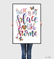 There's No Place Like Home Quote Watercolor Print Motivational Inspiratonal Housewarming New Home Wedding Family Living Room Wall Art-1886