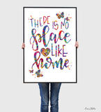 There's No Place Like Home Quote Watercolor Print Motivational Inspiratonal Housewarming New Home Wedding Family Living Room Wall Art-1886