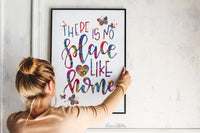 There's No Place Like Home Quote Watercolor Print Motivational Inspiratonal Housewarming New Home Wedding Family Living Room Wall Art-1886