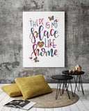 There's No Place Like Home Quote Watercolor Print Motivational Inspiratonal Housewarming New Home Wedding Family Living Room Wall Art-1886