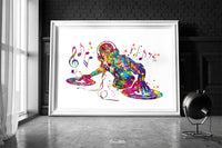 DJ Watercolor Print Headphone Music Art Wall Art Poster Room Decor Gift DJ Gift Teen Room Bedroom Party Musical Decor Art Music Studio-1817