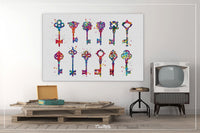 Keys Art Watercolor Print Antique Skeleton Keys Collection Old Key Family Gift Wall Art Housewarming Gift Room Decor Gift New Home Gift-407