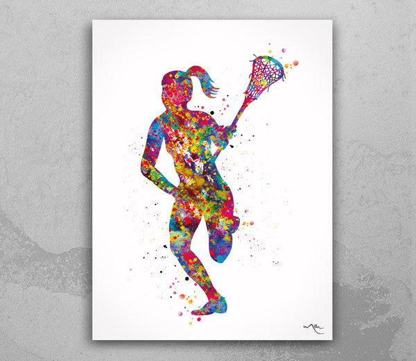 Lacrosse Player Girl Watercolor Print Gift Female Woman Girls Nursery Girls Room Bedroom Decor Sports Poster Wall Decor Sport Wall Art-1747