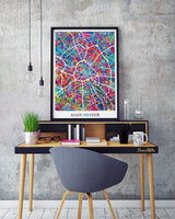 Manchester Map Watercolor Print Wall Art Manchester City Road Street Map Manchester Decor Wall Hanging Map of Manchester Travel Gift-1740