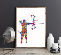 Archer Man Watercolor Print Archery Male Father's Gift Compound Bow Arrow Bowhunting Wall Art Boy Sports Wall Hanging Anniversary Gift-1830