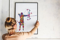 Archer Man Watercolor Print Archery Male Father's Gift Compound Bow Arrow Bowhunting Wall Art Boy Sports Wall Hanging Anniversary Gift-1830