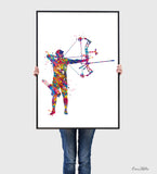 Archer Man Watercolor Print Archery Male Father's Gift Compound Bow Arrow Bowhunting Wall Art Boy Sports Wall Hanging Anniversary Gift-1830