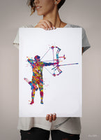 Archer Man Watercolor Print Archery Male Father's Gift Compound Bow Arrow Bowhunting Wall Art Boy Sports Wall Hanging Anniversary Gift-1830