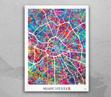 Manchester Map Watercolor Print Wall Art Manchester City Road Street Map Manchester Decor Wall Hanging Map of Manchester Travel Gift-1740