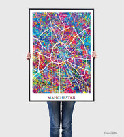 Manchester Map Watercolor Print Wall Art Manchester City Road Street Map Manchester Decor Wall Hanging Map of Manchester Travel Gift-1740
