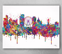 Manchester Skyline England Watercolor Print Great Britain Art Poster Wall Art Housewarming Gift Travel Wall Decor Home Wall Hanging-1741