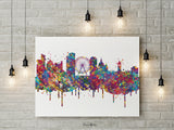 Manchester Skyline England Watercolor Print Great Britain Art Poster Wall Art Housewarming Gift Travel Wall Decor Home Wall Hanging-1741