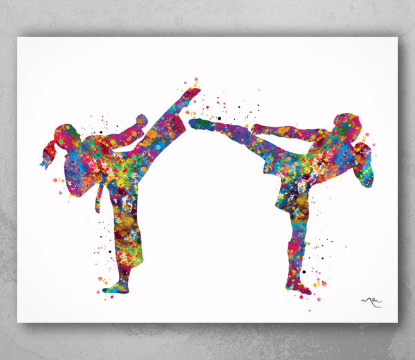 Taekwondo Female MMA Fighter Male Watercolor Print Taekwondo Gift MMA Mixed Martial Art Girl and Boy Couple Karate Mom Sport Wall Art-1871