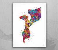 Mozambique Map Watercolor Print Wall Wedding Gift Homesick Gift Travel Poster Housewarming Gift Africa Country Home Decor Wall Hanging-1706