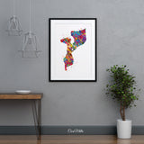 Mozambique Map Watercolor Print Wall Wedding Gift Homesick Gift Travel Poster Housewarming Gift Africa Country Home Decor Wall Hanging-1706