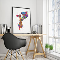 Mozambique Map Watercolor Print Wall Wedding Gift Homesick Gift Travel Poster Housewarming Gift Africa Country Home Decor Wall Hanging-1706