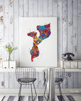 Mozambique Map Watercolor Print Wall Wedding Gift Homesick Gift Travel Poster Housewarming Gift Africa Country Home Decor Wall Hanging-1706