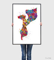 Mozambique Map Watercolor Print Wall Wedding Gift Homesick Gift Travel Poster Housewarming Gift Africa Country Home Decor Wall Hanging-1706