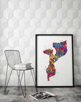 Mozambique Map Watercolor Print Wall Wedding Gift Homesick Gift Travel Poster Housewarming Gift Africa Country Home Decor Wall Hanging-1706