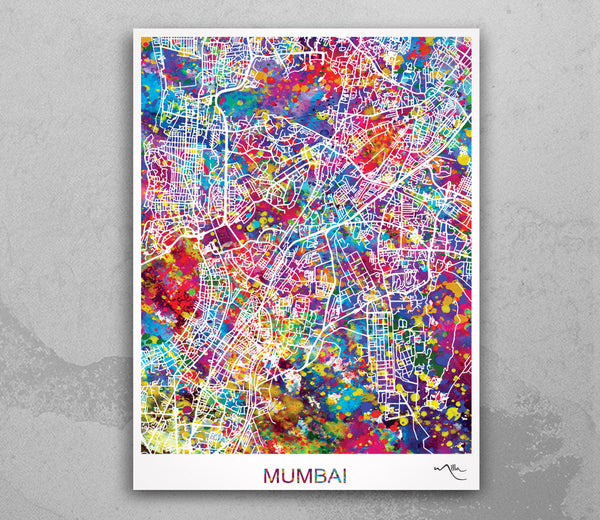 Mumbai Map Watercolor Print India Wall Art Wedding Gift Honeymoon Gift Map Wall Hanging Country Travel Poster Yoga Home Wall Decor-1716