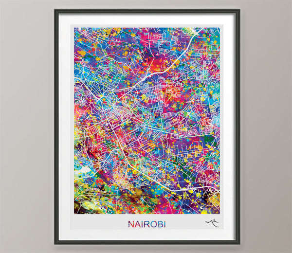 Nairobi City Street Map Watercolor Print Kenya Afro Art Decor Wanderlust Gift Wall Art Wedding African Travel Wall Decor Wall Hanging-571