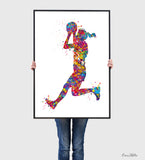 Netball Player Watercolor Print Netball Woman Female Girl Netball Gift Personalised Gift Poster Sports Netball Team Coach Wall Art-1884