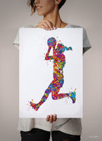 Netball Player Watercolor Print Netball Woman Female Girl Netball Gift Personalised Gift Poster Sports Netball Team Coach Wall Art-1884